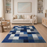 Blue and Teal Modern Blue Block Geometric Area Rug