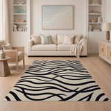 Black and White Wavy Black Zebra Stripe Area Rug