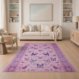 Pink Butterfly Floral Vintage Area Rug