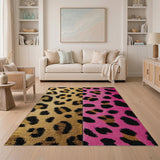 Gold Hot Pink Leopard Split Shag Rug