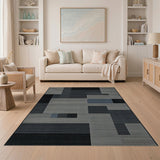 Textured Grey Geometric Abstract Area Rug