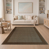 Tan Leopard Print Area Rug with Brown Border