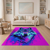 Geometric Modern Multi-color and Patterns Neon Cyber Wolf Head Area Rug