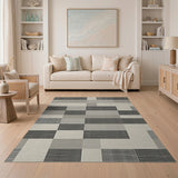 Textured Grey Geometric Patchwork Area Rug