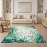 Underwater Coral Reef Blue Teal Area Rug