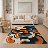 Abstract Curved Multi-Color Area Rug