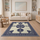 Blue and Teal Navy Ivory Traditional Persian Medallion Rug