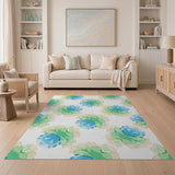 Teal Blue Watercolor Floral Area Rug
