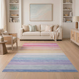 ODIKA Washable Pastel Rainbow Striped Area Rug - Low Pile Non-Slip OEKO-TEX Certified Rug for Kids & Living Room