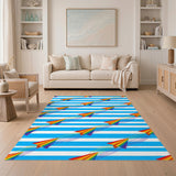 Rainbow Paper Planes Blue Striped Area Rug