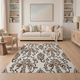 Elegant Brown Tan Floral Damask Area Rug