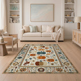 ODIKA Washable Fall Pumpkin Area Rug, Low Pile Non-Slip Boho Floral Harvest Decor Rug