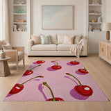 Whimsical Cherry Print Pink Area Rug
