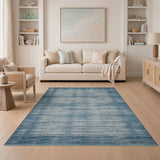 Teal Streak Abstract Area Rug with Fringe