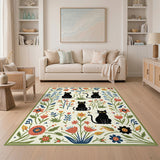 Black Cat Floral Vintage Area Rug