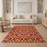 Vibrant Red Yellow Geometric Pattern Area Rug