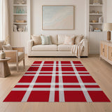 Bold Red White Plaid Area Rug