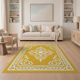 Ornate Gold Persian Area Rug with White Intricacy