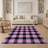Bold Pink Black Plaid Check Area Rug