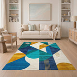 Blue Teal Geometric Modern No. 3 Area Rug