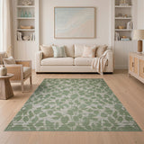 Green Leaf Floral Textured Area Rug