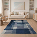 Indigo Blue Geometric Striped Area Rug