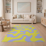 Abstract Wavy Purple on Sunny Yellow Area Rug