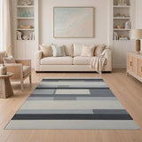 Beige and Neutral Modern Grey Block Stripe Area Rug