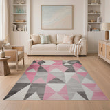 Pink Pink Grey Geometric Triangle Area Rug