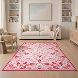 Whimsical Strawberry Pink Fruit Pattern Area Rug