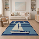 Blue and Teal Nautical Sailboat Blue Area Rug