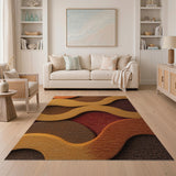 Wavy Orange Abstract Area Rug