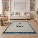 Blue and Teal Navy Anchor Coastal Beach Area Rug