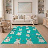 Teal Cartoon Bunny Easter Egg Area Rug