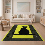 Black Cat Silhouette on Vibrant Yellow Area Rug