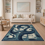 Entwined Octopus Blue Teal Area Rug