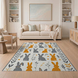 Playful Orange Grey Bunny Kids Area Rug