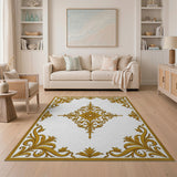 Opulent Gold Baroque Floral Medallion Rug