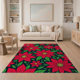 Floral Vintage Vibrant Red Poinsettia Floral Area Rug