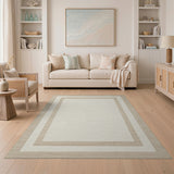 Beige and Neutral Beige Framed Neutral Area Rug