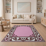 Elegant Pink Floral Ornate Border Rug