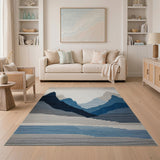Blue Layered Mountains Geometric Area Rug
