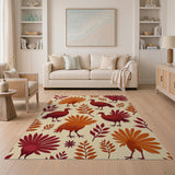 Whimsical Turkey Fall Leaves Pattern Area Rug
