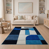 Teal Navy Blue Geometric Abstract Area Rug