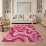 ODIKA Pink Wavy Retro Groovy Washable Low Pile Area Rug