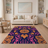 Vibrant Pink Orange Floral Navy Area Rug