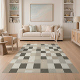 Neutral Beige Grey Patchwork Geometric Rug