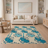 Teal Floral Vintage Area Rug on Cream