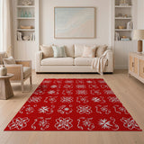 Festive Red Snowflake Holly Pattern Area Rug