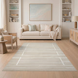 Beige and Neutral Geometric Modern Beige Geometric Striped Area Rug